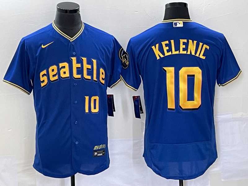 Men%27s Seattle Mariners #10 Jarred Kelenic Number Blue 2023 City Connect Flex Base Stitched Jerseys->seattle mariners->MLB Jersey